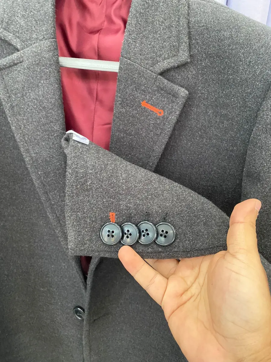 Grey jacket cuff and buttonhole detail