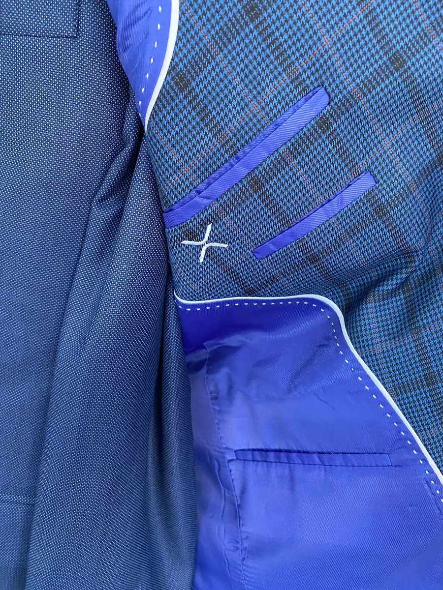 Blue suit lining and pocket detail