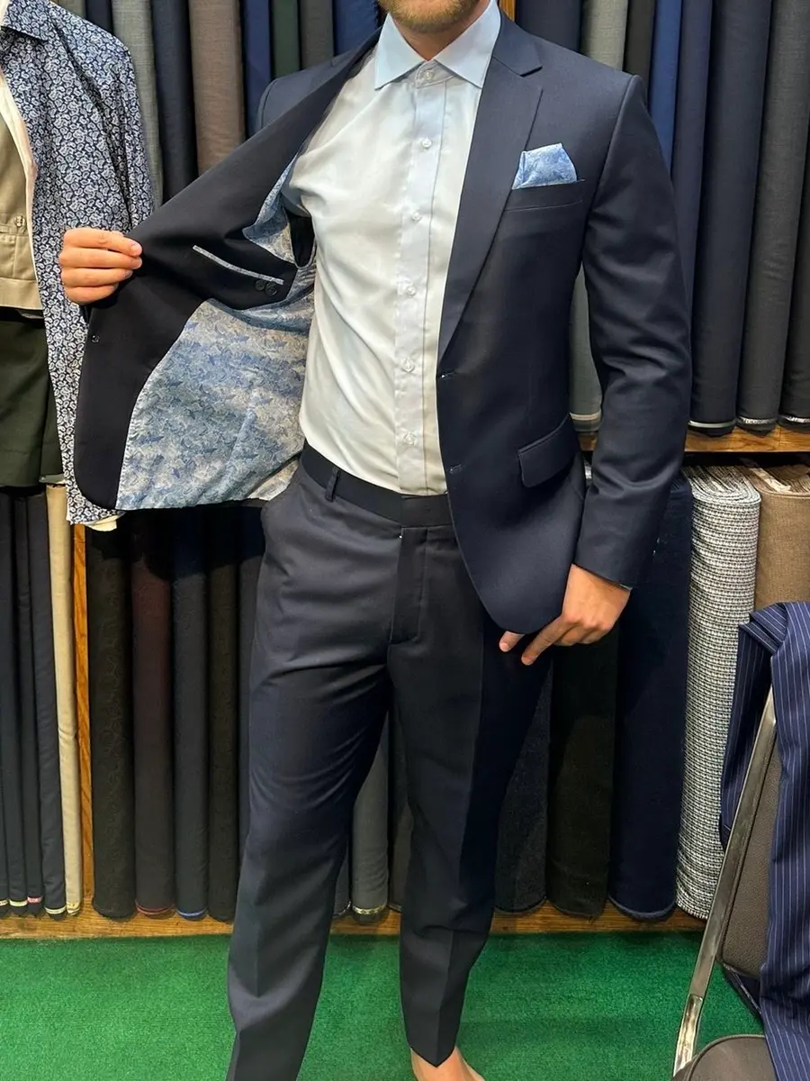 Charcoal suit with pocket square