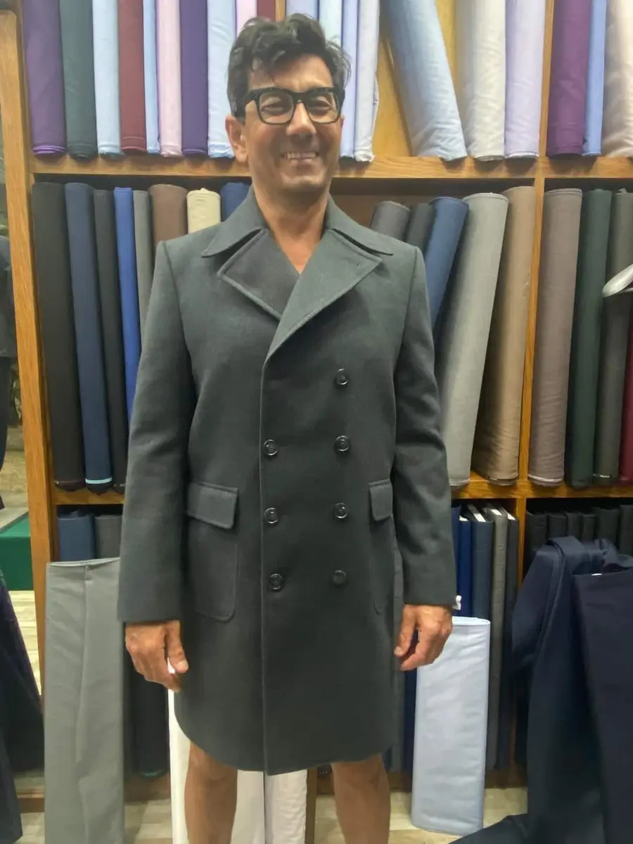 Green double-breasted overcoat