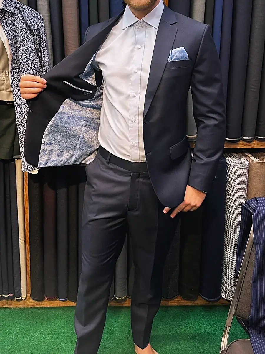 Charcoal suit with pocket square