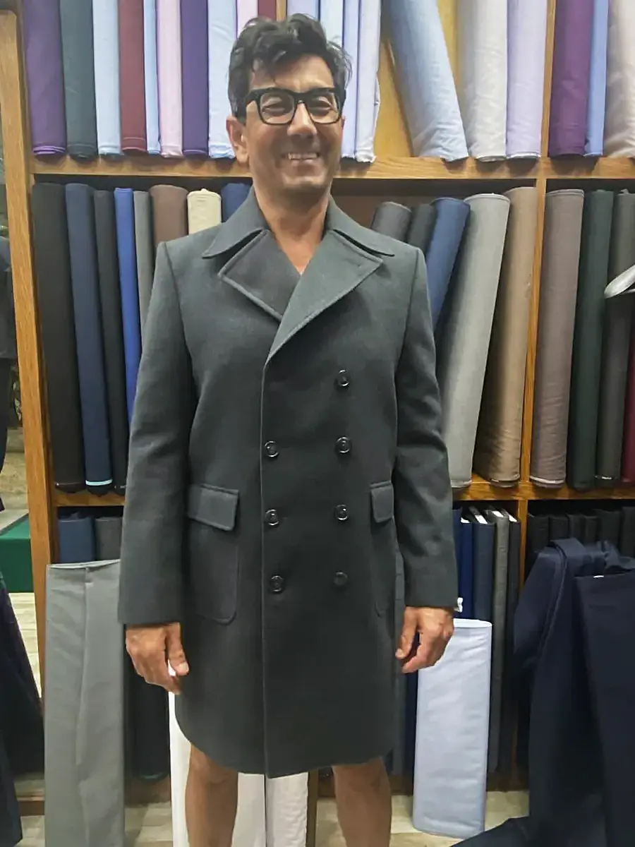 Green double-breasted overcoat