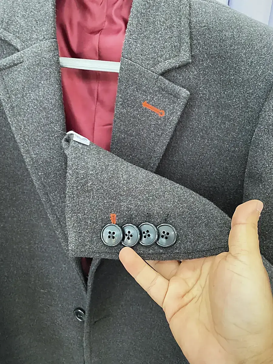 Grey jacket cuff and buttonhole detail